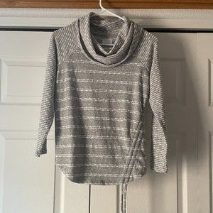 Grey Swoop Neck Sweater with Stripes